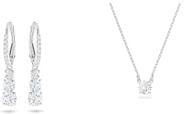 Swarovski Attract Halskette, Rundschliff, Weiß, Rhodiniert & Attract Trilogy Ohrringe, Weiss, Rhodiniert