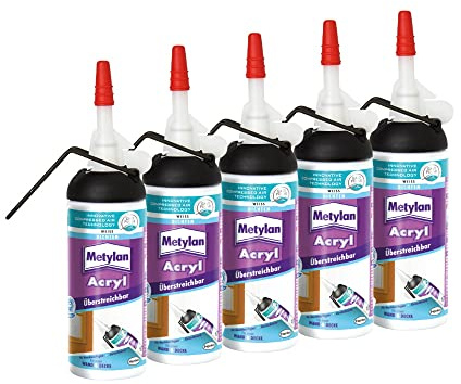 Metylan Struktur Acryl Wand und Decke, dehnfäige Dichtmasse für Anschlussfugen, mit easy pulse System für direkten Gebrauch ohne Katuschen Pistole, altweiss, 5x100ml