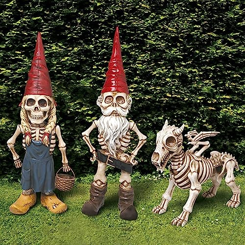 brableewear Statue de nain de jardin squelette sculptures nain zombie figurines naines en résine ornements d'horreur d'Halloween