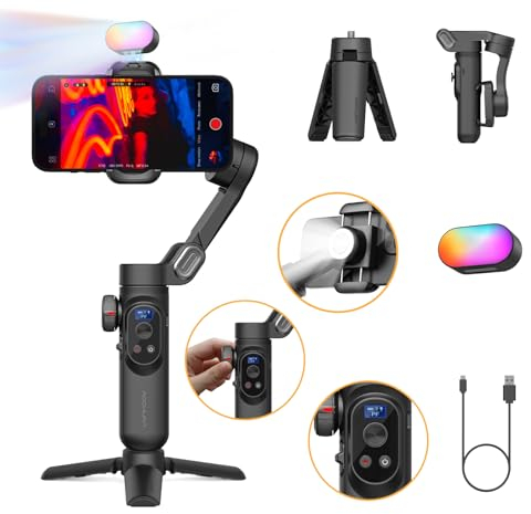 AOCHUAN 3-Axis Gimbal Stabilizer for Smartphone w/RGB Magnetic Fill Light Phone Gimbal for iPhone/Android Foldable iPhone Stabilizer w/Upgraded Face Tracking Vlog Recording-Smart X Pro Kit
