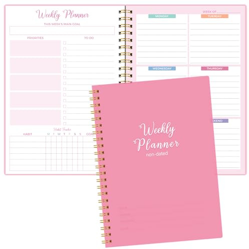 Weekly Planner Undated A5 Diary To Do List Notebook With Habit Tracker,52 Pages，PINK