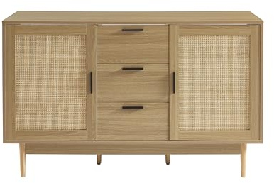 BAÏTA Meuble sous Vasque Amana cannage rotin et Effet chêne 130cm