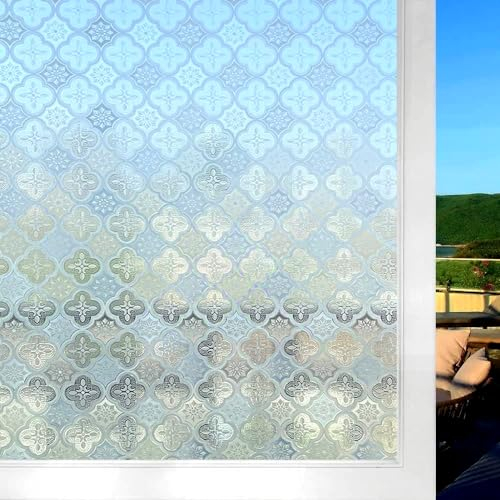 Cinbee 3D Fensterfolie Selbsthaftend Blickdicht 60x200, Selbstklebende Sichtschutzfolie Fenster Retro, Dekorfolie Fenster Blickschutz, Statische Fensterfolie Muster Vintage