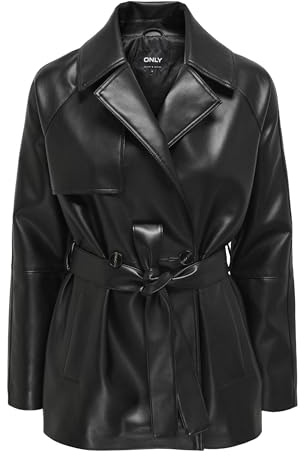 ONLY Onlsofia Faux Leath-Pantaloncini Trench CC Otw Cappotto Corto, Nero, L Donna