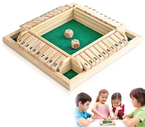 HXUING Shut The Box Spiel, 4 Spieler WüRfelspiel aus Holz Klassisches Würfelspiel aus Holz Brettspiele Holzspielzeug Heimtischspiel Reisespiele Kneipenspiele