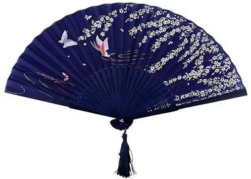 LuLiyLdJ Abanico, Abanico Plegable, Abanico Plegable para Mujer, Tela de Seda de Bambú, Estilo Chino con Borlas para Decoración de Paredes/Bodas y Regalos, 1 Pieza