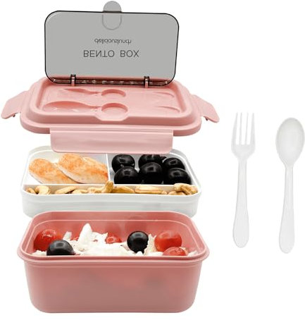 HNNJCK 1500 ml Bento Lunch Box with Compartments, Lunch Box, Leak-Proof Adult, Salad Box To Go Lunch Box, Snack Box, Breakfast Box, Lunch Box for Office, School (Pink)