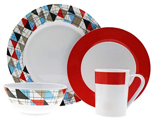 Tiffany Design Vaisselle de table en mélamine 16 pièces pour 4 personnes Vaisselle de pique-nique