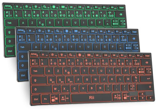 Rii X9 Clavier Bluetooth | sans Fil RGB | Rechargeable | Étui Aluminium | Compatible iPad 10th, Pro, Mini, Air, Tablettes, Surface, PC