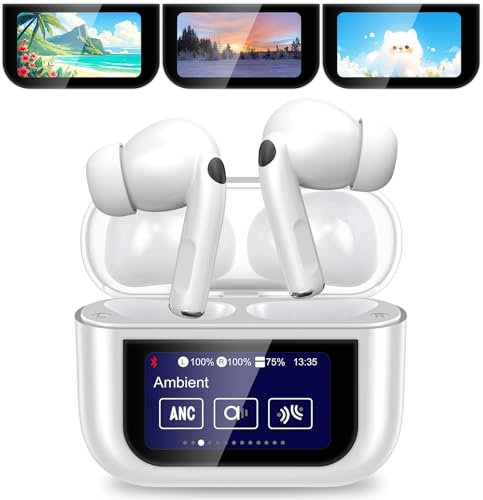 Canareen Bluetooth Kopfhörer mit Touchscreen, 2025 In Ear Kopfhörer Kabellos Bluetooth 5.4,In-Ear Ohrhörer mit ANC+ENC Noise Cancelling, IP7 wasserdichte Kopfhörer, Wireless Earbuds Weiß