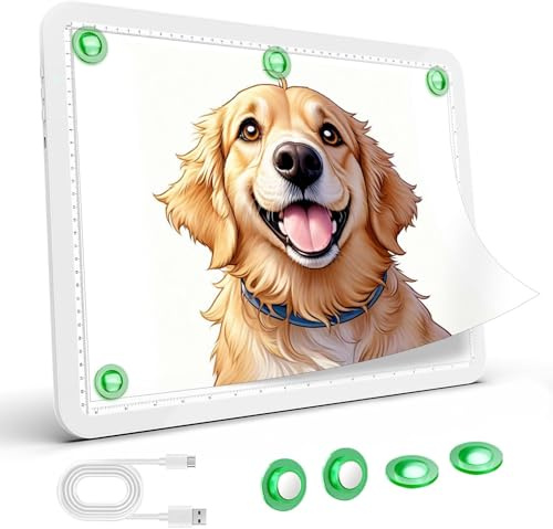 Zocelight wiederaufladbare A3 Leuchttisch,LED Licht Pad mit 4 Magneten, Leuchtkasten mit 4000mAh Batterie für Diamantmalerei, Ultra Lichtplatte zum Zeichnen, Skizzieren, Tattoo (Weiß)