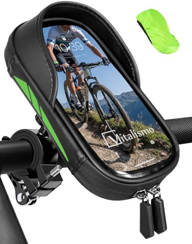 Vitalismo Bike Phone Holder Waterproof - Motorbike Phone Holder 360° Rotatable, Upgraded Ultra-Stable Phone Mount, Bicycle Handlebar Bag with Rain Cover & Reflective for 4.7-7'' Smartphone（Green）