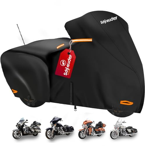 Schleuder Motorradabdeckung für Harley-Davidson mit Windschutzband, Reflektierende Streifen, Abdeckplane für Harley-Davidson, Motorrad Abdeckplane für Harley Davidson Touring-Modelle, 274x111x142cm