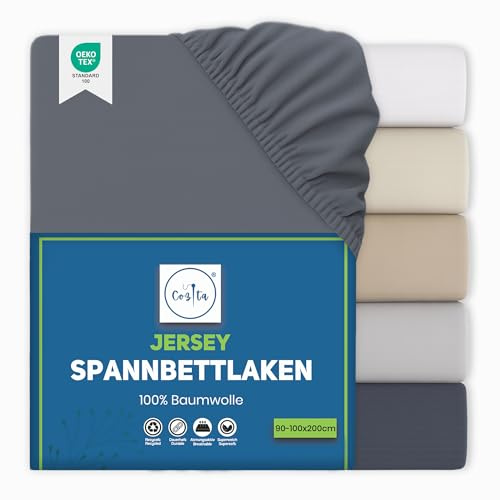 Cozita Basics Spannbettlaken 90x200cm - 100% Baumwoll Jersey Bettlaken, Öko-Tex Zertifiziert, bis 25 cm Matratzenhöhe – Anthrazit