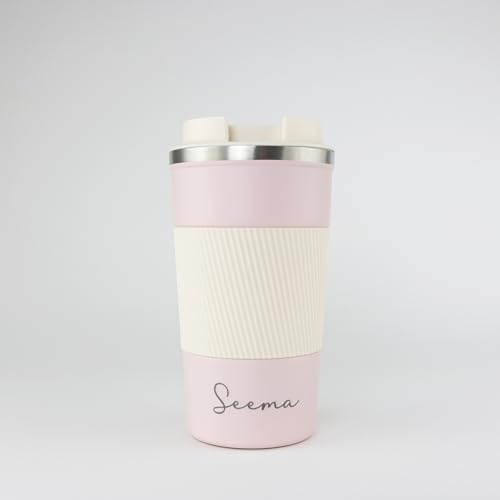 cribstar Personalised Engraved Insulated Travel Mug | Stainless Steel Tumbler | Double-Walled Tea/Coffee Cup | Leak-Proof & Reusable | Keeps Hot 12h / Cold 24h | Thermal Mug (Dusty Pink, 510ml)