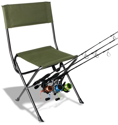 LEADALLWAY Fishing Chair with Rod Holder Portable Folding Camping Stool Small Chair (Green Large)