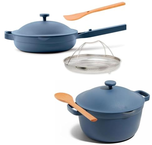 Our Place Cookware Duo - 7-Piece Set Including the Always Pan, Perfect Pot and Spatulas | Multifunctional, Toxin-Free Nonstick | Heat Safe up to 450°F | Oven, Stove, Induction Compatible | Blue Salt