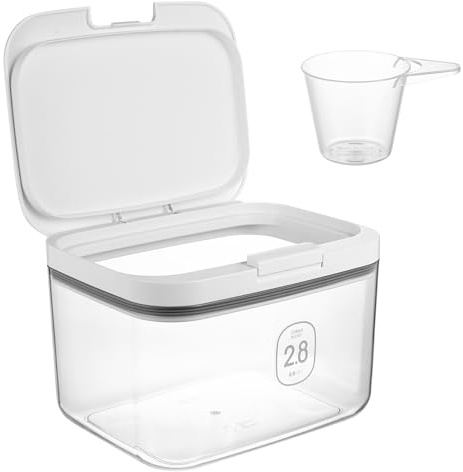 Waschmittel Aufbewahrungsbox, 2.8L Waschpulver Box Spender, Waschmittelbehälter für Pulver, Ein-Knopf Vorratsdosen, Waschmittelbox für Detergent Wäscheperlen Katzenfutter Hundefutter Dosen Organizer