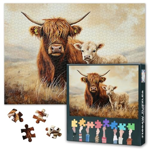 Highland Cow Puzzles for Adults - Challenging Jigsaw Puzzles for Adults, Animals & Nature Puzzle Difficult (27.5x19.7), Family Game Night Activity & Modern Home Wall Decor Gift