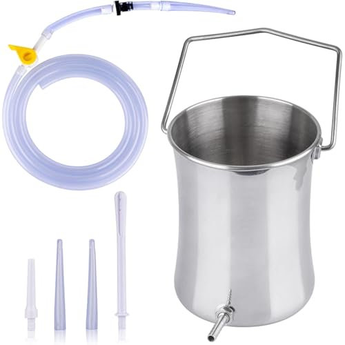 LIULIQ Kit Seau De Lavement en Acier Inoxydable, Seau De Lavement avec Tuyau De Remplacement Et Valve De Contrôle De Débit Importante, Conception Étanche pour Le Nettoyage du Côlon À l'eau Et Au Café