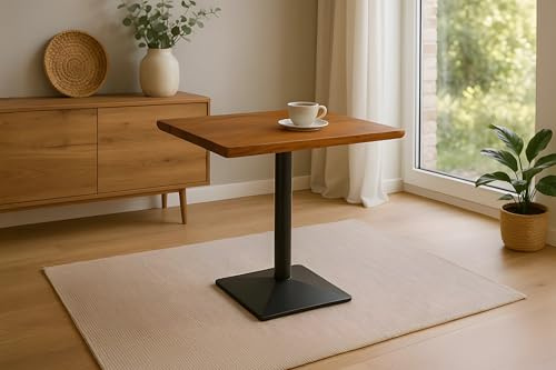 SAM Bistrotisch INES | 80 x 60 cm | Akazienholz massiv | Farbe: Nussbaum | echte Baumkante | Säulen-Gestell Metall Schwarz | Baumkantentisch/Säulentisch/Esstisch für Küche, Café & Essbereich