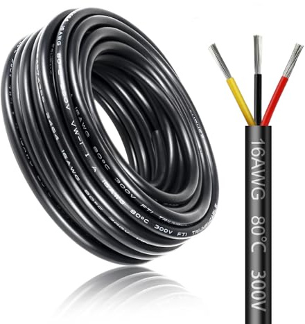 Câble Électrique 10 Mètres 16 AWG 3x1,5mm², Câble à 3 Conducteurs 5 V/12 V/24 V/220 V, Cuivre Étamé, Flexible et Souple, Faible Impédance, Haute Résistance à la Température, Câble d’Extension