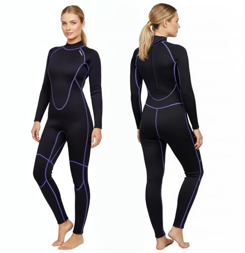 PAWHITS Combinaison pour Femmes, Combinaison intégrale Thermique en néoprène 3 mm pour Femmes, pour la plongée sous-Marine, la Natation, Le Surf et la plongée avec Tuba (S)