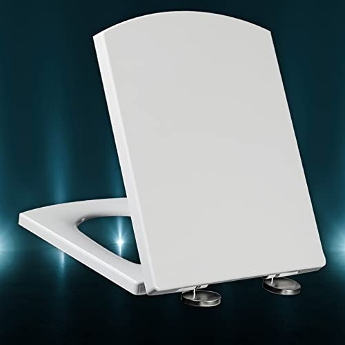 NSTVVEE Abattant WC carré à Fermeture Douce et à dégagement Rapide, siège de Toilette Familial carré avec Couvercle, Fermeture Lente Blanche, siège de Toilette Universel Haut de Gamme (Bla