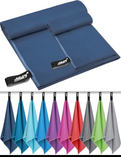 Actidry Mikrofiberhanddukar, set om 2, 80 x 160 & 40 x 80 cm – marinblå – sporthandduk barn, vandring camping | lätt snabbtorkande absorberande | Handdukar i 10 färger S M L XL storlekar