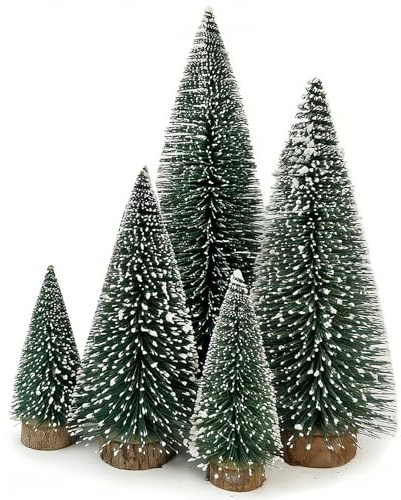 Mini Árbol de Navidad Artificial con Base de Madera, Conjunto de 5 Piezas, Árboles de Pino Verdes de Mesa para Decoración Navideña de Interior?10cm/15cm/20cm/25cm?