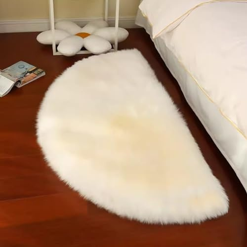 Alfombra de piel de oveja auténtica con diseño de media luna, suave, esponjosa, media redonda, acogedora alfombra semicircular (tamaño: 90 x 180 cm), perfecta para decoración del hogar y comodidad