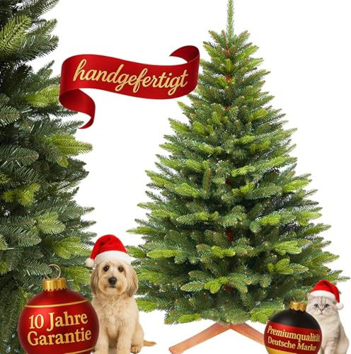 Premium Weihnachtsbaum künstlich-180cm-handgefertigt Naturgetreu dichte Zweige Weihnachtsbaum mit massivem Echtholzständer–Tannenbaum künstlich Christbaum mit Spritzgusselementen (1,80 m)