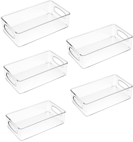 5 Stk Kühlschrank Organizer Dosen,Stapelbare Aufbewahrungsbox Küche Aufbewahrungsboxen,Transparent Küchen Organizer für Gefrierschrank Speisekammer Gemüse Fridge Organizers Vorratsorganizer,5 Größen