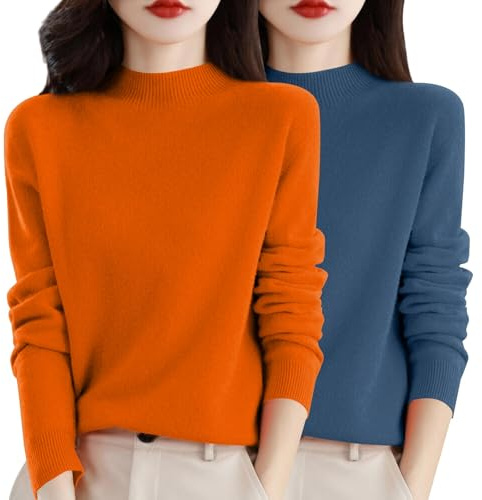 Générique Kashmir tröja dam rundhalsad - kopieringströja dam toppar lång ärm enfärgad tröja toppar vår höst casual sweatshirt enkla tröjor mode tröja tröja, Marin, M