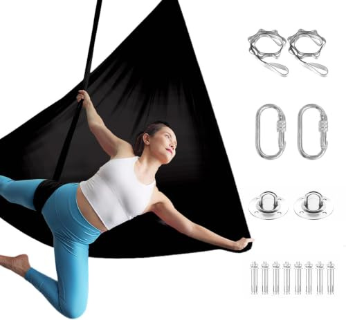 JGMS yogatuch Professionell set - 500x200cm Atmungsaktives Tuch für Yoga in der Luft, Yoga Swing, Anti-Rutsch, Hohe Tragfähigkeit (bis 300kg) - Inkl. Karabiner & Aufbewahrungstasche