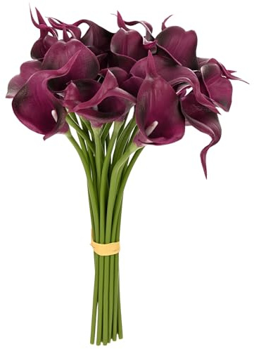 M METERXITY 20-Pack Artificial Calla Lily Flowers 14in, Purple Red | Faux Calla Lily, PU Bouquets, Real Touch Faux Flowers, for Home, Wedding, Christmas, Party