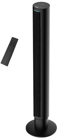 MYLEK 43.3” Tower Fan Black with Remote Control, 4 Speeds & Modes, Oscillating Cooling Fan, Digital Soft Touch Display, 7H Timer, Quiet Sleep Mode, RGB Light, Portable 50W Black Fan for Home Bedroom