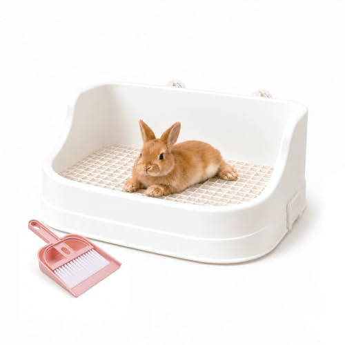 Große Kaninchentoilette Toilette mit Schaufel Zubehör | Leicht zu Reinigen Hasentoilette mit Befestigungsclips - Abnehmbar Hasenklo für Kaninchen Meerschweinchen Chinchillas
