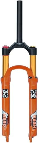 CuNtoHHH Forcella MTB 26/27.5/29 Forcella Ammortizzata per Mountain Bike Escursione 120mm Aria 1-1/8 Tubo Dritto/Conico Blocco Manuale Freno a Disco Anteriore 9mm QR (Colore: Arancione Dritto