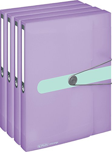 Herlitz Sammelbox Pastell, A4, PP-Folie, Gummizug mit Verschlussknopf, transparent (4er Set in flieder)