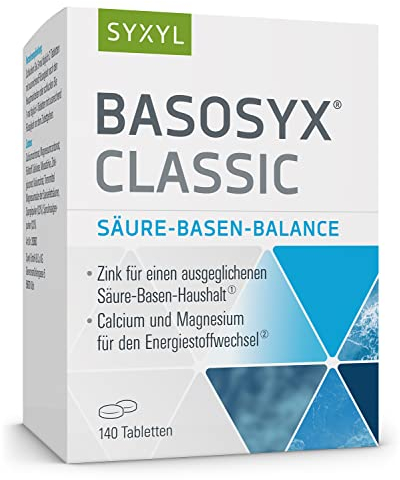SYXYL Basosyx Classic Tabletten/Nahrungsergänzungsmittel mit natriumfreien, basischen Mineralstoffverbindungen & Zink für einen ausgeglichenen Säure-Basen-Haushalt / 140 Tabletten im Blister