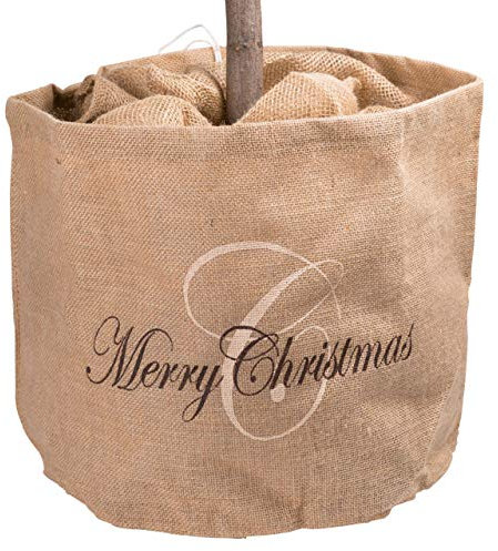 AFP Jute-Übertopf Merry Christmas Natur/beige, dekorativer Blickfang, schützt im Winter Kübelpflanzen vor Frost. Winterschutz Pflanzen / 2 Jutesäckchen gratis