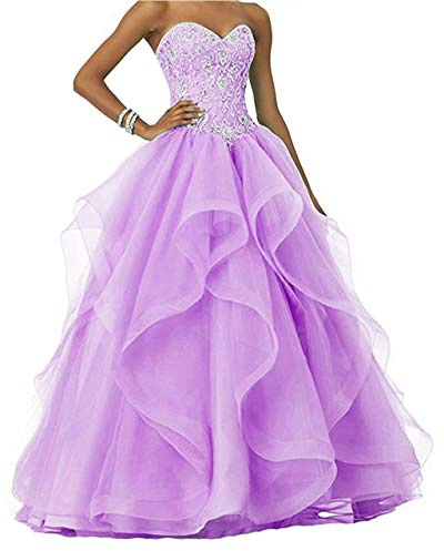 Vantexi Abito da donna lungo con perline scintillanti da ballo, abiti da sposa in organza con volant, abiti da ballo di fine anno scolastico, abiti da cerimonia, lilla., 56