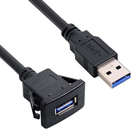 Cablecc 1m Waterproof USB 3.0 Extension Latch Mount Car AUX Cable for Dashboard Panel (Single USB 3.0)