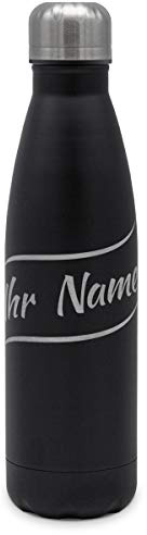 printplanet - Isolierte Trinkflasche mit Text oder Namen graviert - Edelstahl Thermo-Flasche mit Gravur, 500ml - Schwarz - Motiv wählen