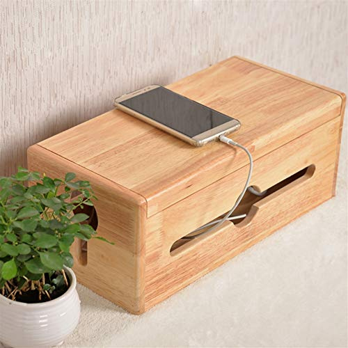 Insun Kabelbox Holz Handgemacht, Aufbewahrungsbox für Kabel und Steckdosenleiste, Kabelmanagement Box, Kabel Organizer Lackiertes Gummiholz 38x18x15cm