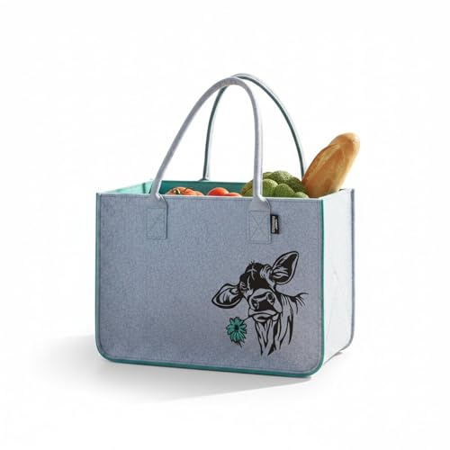 camolo Filztasche COW Große Einkaufstasche 40x27x27cm Aufbewahrungstasche Kaminholztasche Filz Tasche Shopping-Bag Mit Tragegriff