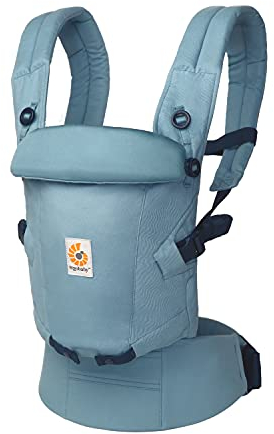 Ergobaby Adapt Babytrage für Neugeborene ab Geburt, 3-Positionen SoftTouch Cotton Ergonomische Babybauchtrage Rückentrage Baby-Tragetasche, Slate Blue