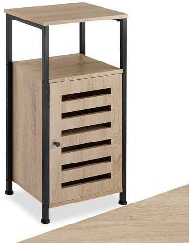 tectake® Table de Chevet 38,5 x 31,5 x 81 cm, Style Industriel, Table de Nuit, Porte magnétique et étagère réglable, Meuble d'appoint Chambre, Salon, Bureau, Petit Meuble de Rangement, Bois Clair