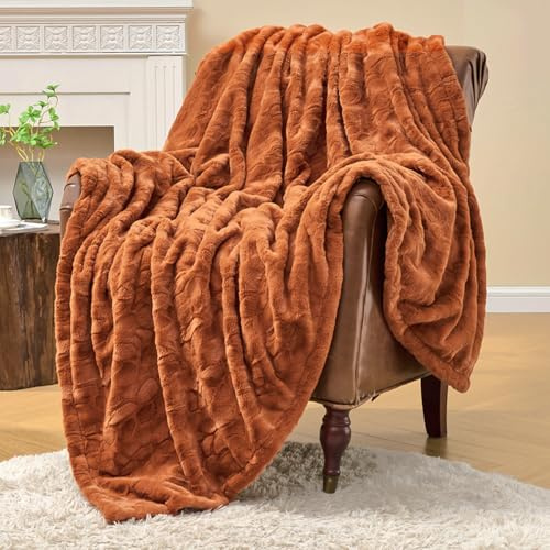Krifey Faux Fur Throw Blanket, Super Soft Cozy Blanket, Luxury Fluffy Blanket Warm Bed Throw, Plush for Women, Camel 50 x 60
